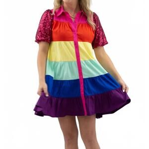 NEW BLUE B rainbow sequin sleeve dress in multi